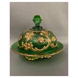 Vintage Carnival Glass Bowl and EAPG Green Butter Dish Set