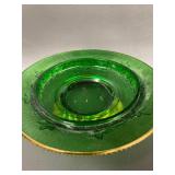 Vintage Carnival Glass Bowl and EAPG Green Butter Dish Set