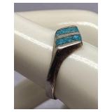 Vintage Sterling Silver 925 Ring with Turquoise Inlay Size 5