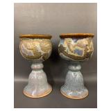 Vintage Ceramic Collection with Red Bowl & Goblets