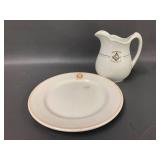 Vintage Westwood Masonic Pitcher and Saint Paul Hotel Plate Set