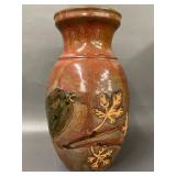 Handcrafted Ceramic Vase Frog Bird Leaf Design ~9"