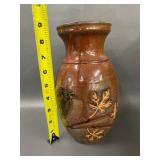 Handcrafted Ceramic Vase Frog Bird Leaf Design ~9"