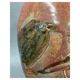 Handcrafted Ceramic Vase Frog Bird Leaf Design ~9"
