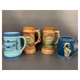 Set of 4 Collectible Souvenir Mugs and Steins