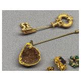 Vintage Gold-Tone Gemstone Stick Pin Collection 7pc