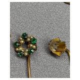 Vintage Gold-Tone Gemstone Stick Pin Collection 7pc