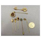 Vintage Gold-Tone Gemstone Stick Pin Collection 7pc