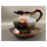Vintage Ceramic Pitcher and Matching Basin Set Multicolor