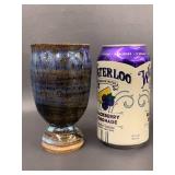 Handcrafted Blue Glazed Ceramic Goblet Artisan Pottery