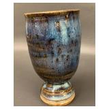 Handcrafted Blue Glazed Ceramic Goblet Artisan Pottery
