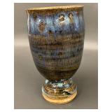Handcrafted Blue Glazed Ceramic Goblet Artisan Pottery