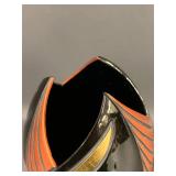 Elegant Geometric Black Ceramic Vase with Orange and Gold Accents, Twisted Design