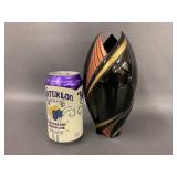 Elegant Geometric Black Ceramic Vase with Orange and Gold Accents, Twisted Design