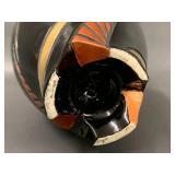 Elegant Geometric Black Ceramic Vase with Orange and Gold Accents, Twisted Design