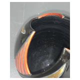 Elegant Geometric Black Ceramic Vase with Orange and Gold Accents, Twisted Design