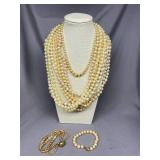 Elegant Faux Pearl Necklace and Bracelet Jewelry Lot Collection