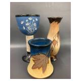 Artisan Crafted Ceramic Vase and Goblet Set - Leaf Floral Abstract