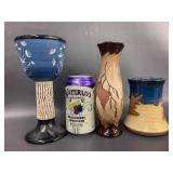 Artisan Crafted Ceramic Vase and Goblet Set - Leaf Floral Abstract