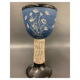 Artisan Crafted Ceramic Vase and Goblet Set - Leaf Floral Abstract