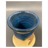 Artisan Crafted Ceramic Vase and Goblet Set - Leaf Floral Abstract