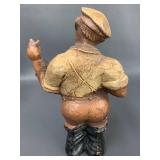 Vintage Carved Wood Figures Set: Hunter, Fisherman, Villager Decor