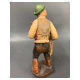 Vintage Carved Wood Figures Set: Hunter, Fisherman, Villager Decor