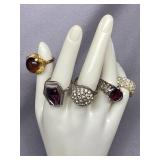 Vintage Costume Jewelry Ring Collection - 5pcs Assorted Gems