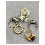 Vintage Costume Jewelry Ring Collection - 5pcs Assorted Gems