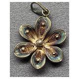 Vintage Sterling Silver 925 Iridescent Flower Shaped Pendant with Intricate Detail