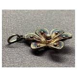 Vintage Sterling Silver 925 Iridescent Flower Shaped Pendant with Intricate Detail