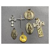 Assorted Religious Jewelry Lot: Crosses and Medals