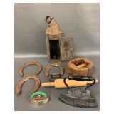 Vintage Rustic Lantern, Flat Iron, Horseshoes & More