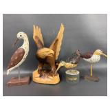 Wooden Carved Bird Collection with Bald Eagle