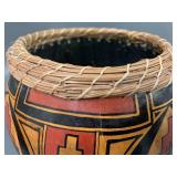 Chinese Sewing Basket and Handcrafted Decorative Gourd With Beaded Woven Lid