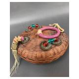 Chinese Sewing Basket and Handcrafted Decorative Gourd With Beaded Woven Lid