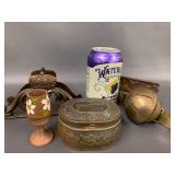 Vintage Decorative Collectibles - Swedish Bronze Bell, Pozzonis Tin, etc.