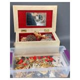 Vintage Mixed Jewelry Lot in Wooden Box Collection