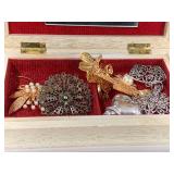 Vintage Mixed Jewelry Lot in Wooden Box Collection