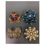 Vintage Rhinestone & Pearl Brooch Collection Lot