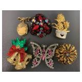 Vintage Rhinestone & Pearl Brooch Collection Lot