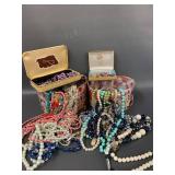 Vintage Beaded Necklace Lot with Decorative Storage Boxes