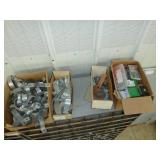 Bolt Bins x 4 Gray With Boxes of Pipe Hangers