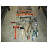 Assorted Tools- Levels, Cable Winch, Hammers, Tin Snips