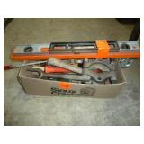 Assorted Tools- Levels, Cable Winch, Hammers, Tin Snips
