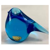 Vintage Seda Sweden MCM Glass Bud Vase with Pink Porcelain, FM Konstglas Bluebird and Unbranded Bird
