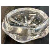 Orrefors Sweden Crystal Heavy Glass Shallow Bowl - signed, Orrefors Signed Round Lead Crystal Candlestick Holders and Vintage Kosta Boda Clear Glass Candle Holder