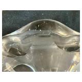 Orrefors Sweden Crystal Heavy Glass Shallow Bowl - signed, Orrefors Signed Round Lead Crystal Candlestick Holders and Vintage Kosta Boda Clear Glass Candle Holder