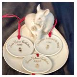 Bing and Grondal Collection - Mouse Dish #1562, 10" Cornflower Plate, Salad Plate, Saucer and Christmas Ornaments