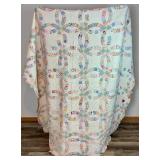 Vintage Handmade Double Wedding Ring Quilt - 80.5" x 80.5"